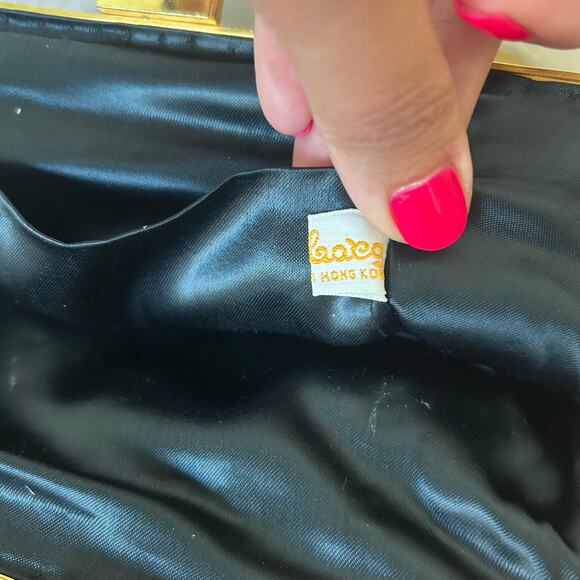 Vintage Black, Gold & Silver Beaded small handbag Kiss lock Winter Formal Date - Picture 6 of 11